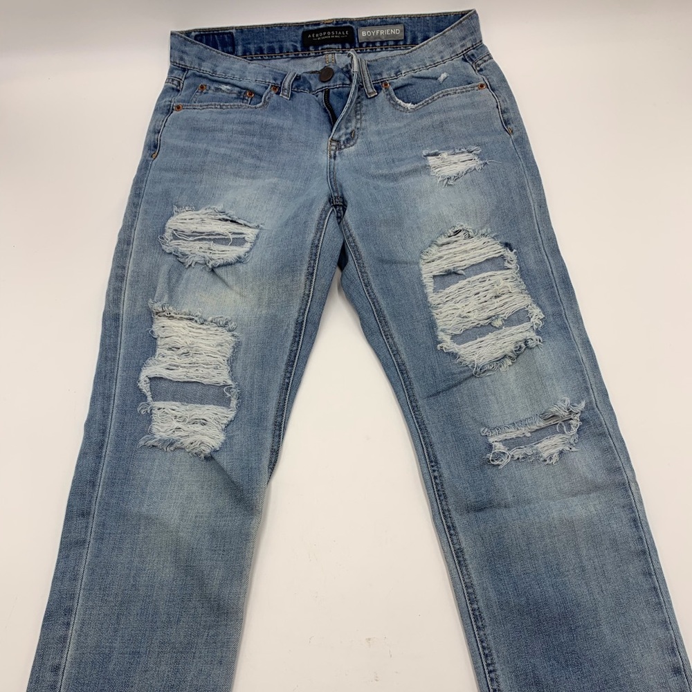 Aeropostale boyfriend ripped dark washed jeans